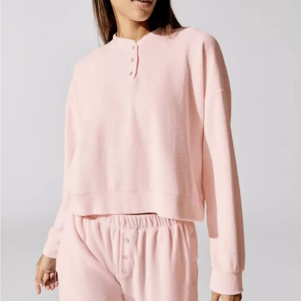 Madewell Donni NWT Luxe Terry Henley Sweatpants And Sweatshirt SET Pink- LARGE - Picture 4 of 8